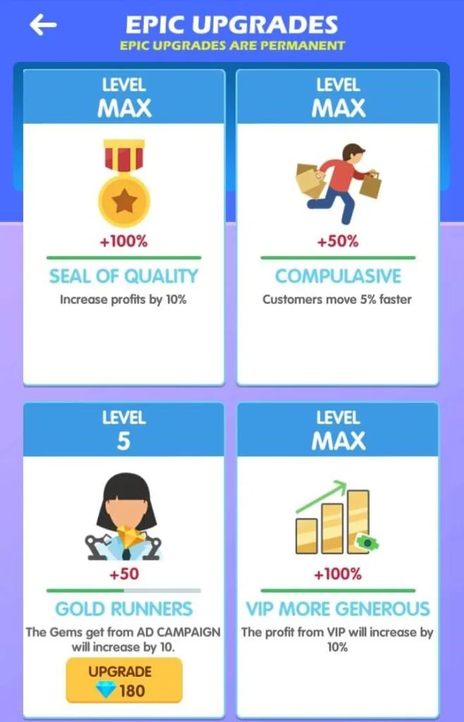 Idle Fantasy Town Tycoonの特別なアップグレード